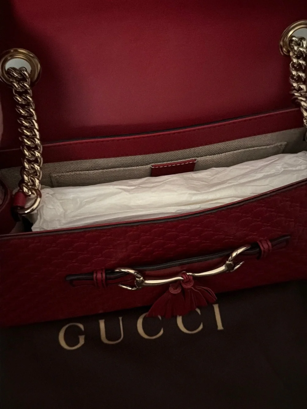 Gucci Red Embossed Leather Crossbody with Tassel